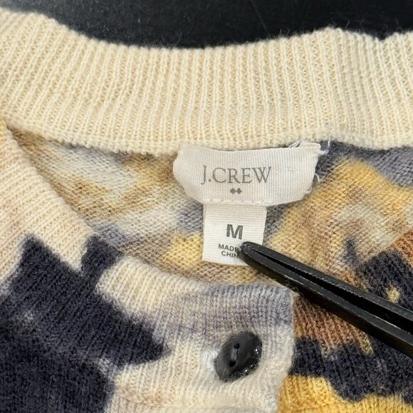 J. Crew Merino Wool Yellow & Camel Floral Lightweight Cardigan Sweater Womens XS - Picture 6 of 9
